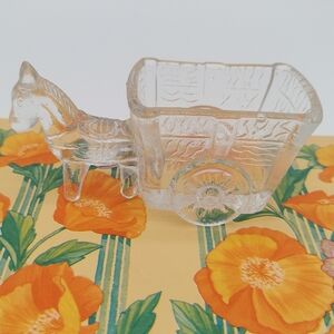 Adorable Vintage Glass Donkey with Cart Succulent Plant Holder Fairy Garden